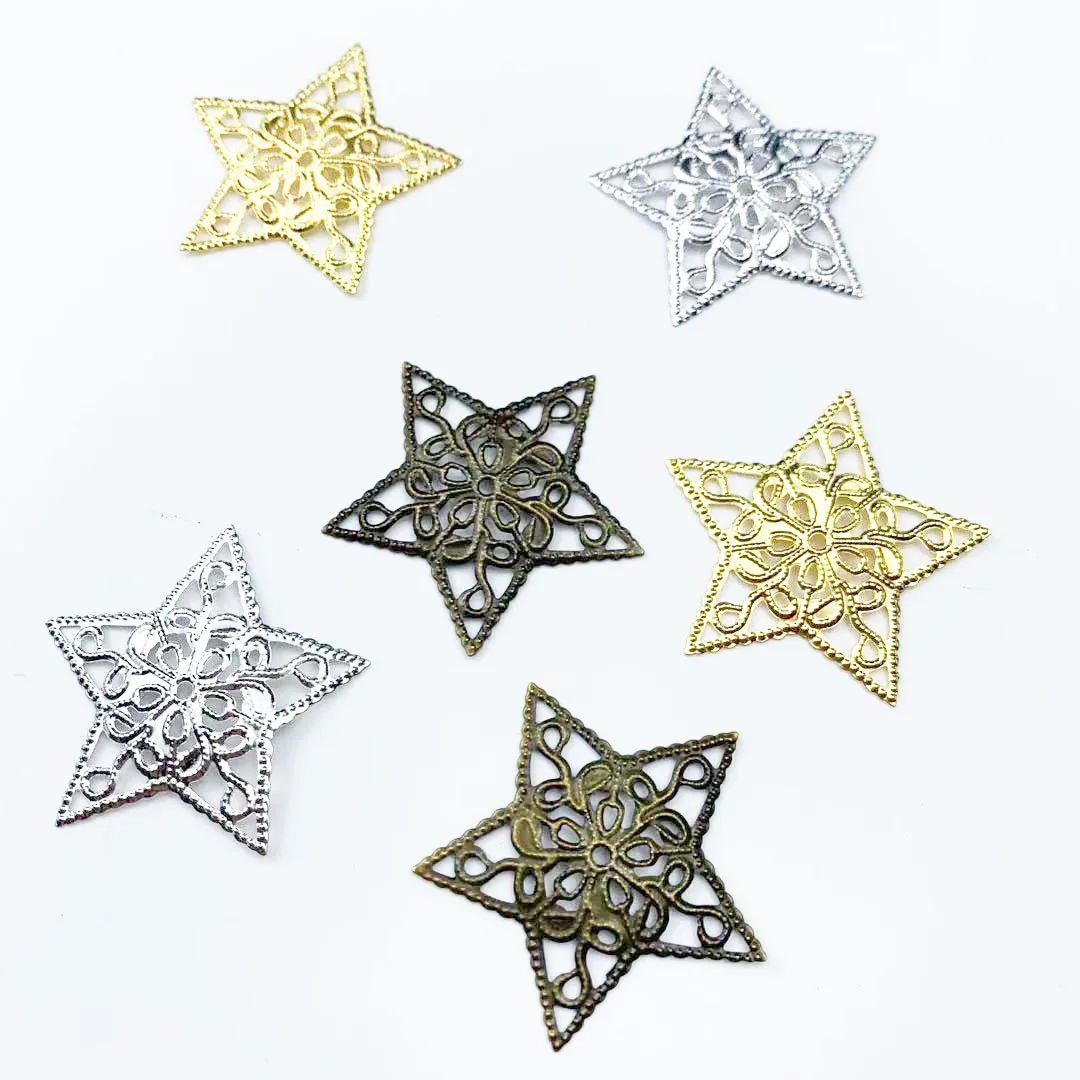 20pcs 32MM Metal  Filigree star Findings Diy Vintage Jewelry Accessories Handmade Materials