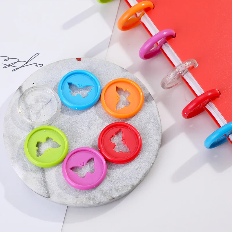 30Pcs 28mm Colorful Butterfly Pattern Button Disc Loose-leaf Mushroom Hole Binding Plastic Buckle For Office Binder Rings Discs