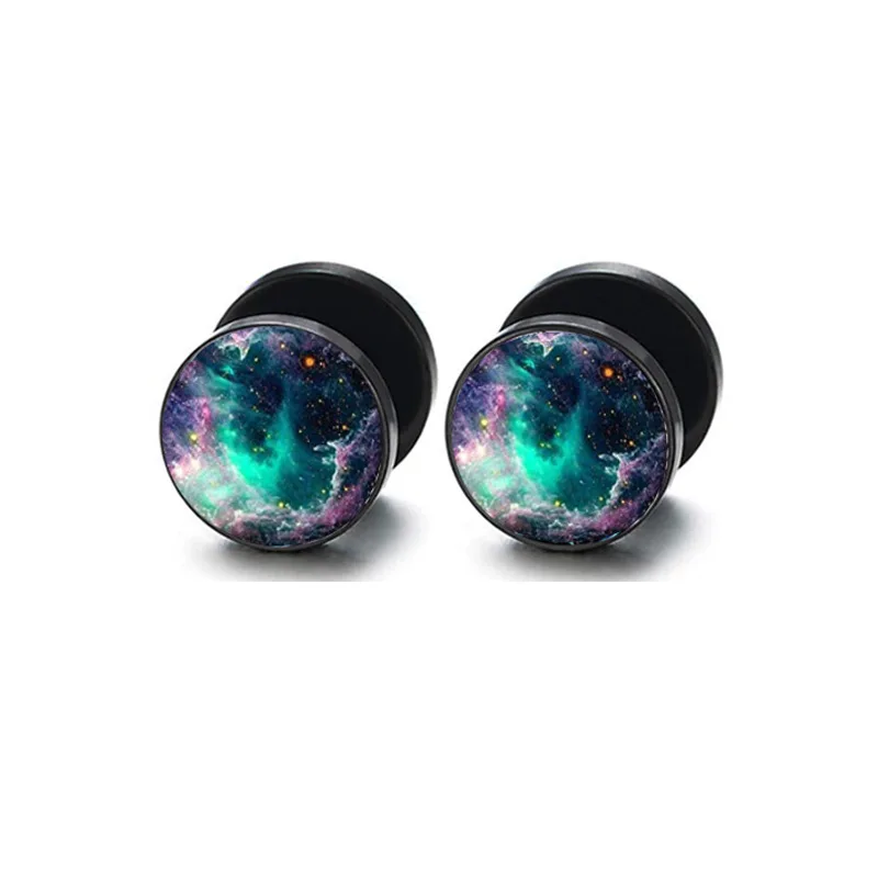 SOHOT New Gothic Vintage Round Shape Barbell Flowers Eye Star Skull Aurora Stud Earrings Unisex Piercing Jewelry Drop Shipping