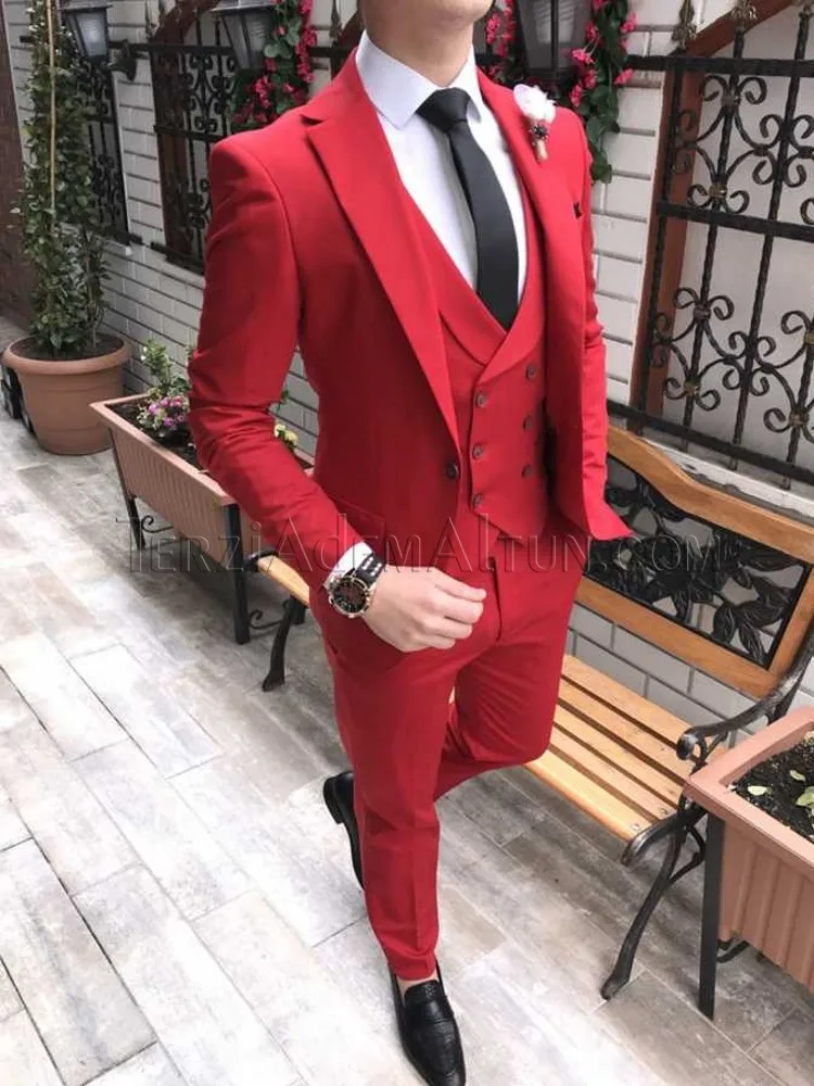 

Custom Made Men Suits Red Groom Tuxedos Notch Lapel Groomsmen Wedding Best Man 3 Pieces ( Jacket+Pants+Vest+Tie ) C896