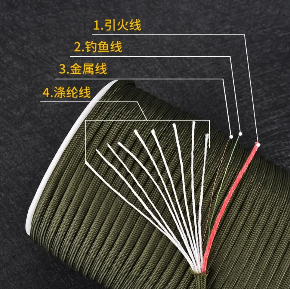 Outdoor Camping Survival Parachute Cord, Hiking Firewire Rope, 5 Colors, Dia 4.5mm, 12 Stand Cores, 100m