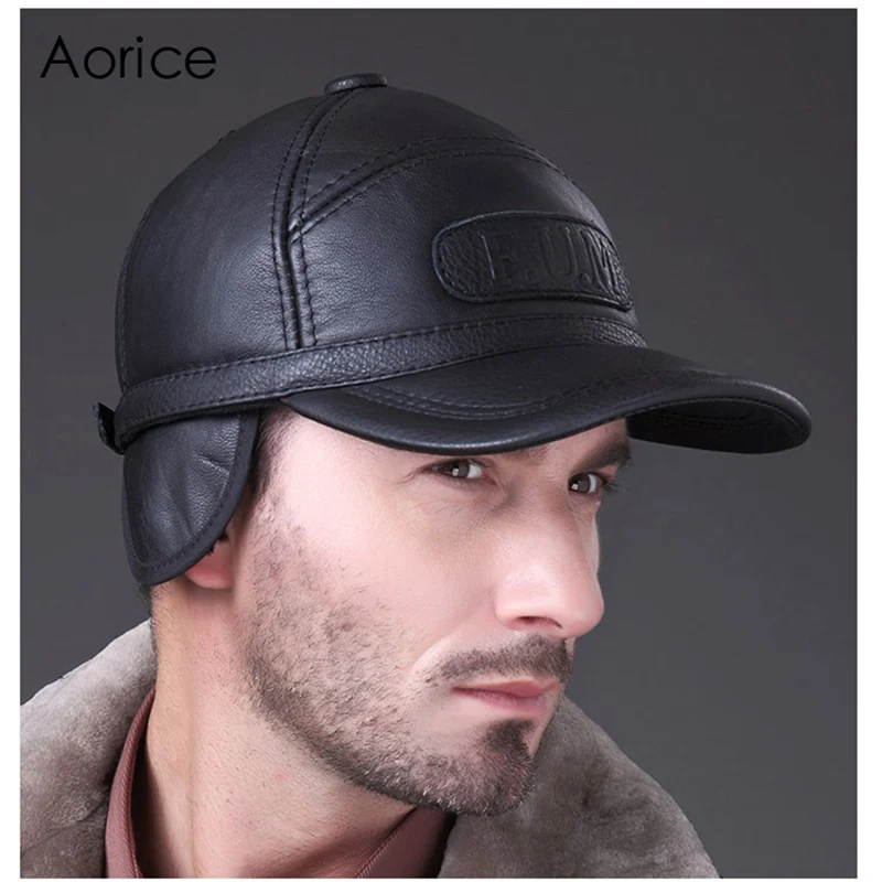 Aorice New Men\'s 100% Genuine Leather Baseball Cap Newsboy Autumn Winter Beret Cabbie Hat Golf HatS Brand Hat Caps HL062-2