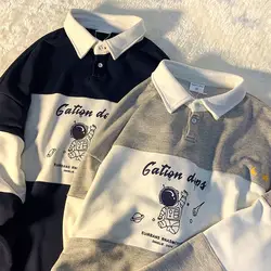 Vintage POLO Collar Letters Print Sweatshirt Women Harajuku Oversized Polo Shirt 2021 Spring New Korean Kawaii Clothes Pullovers