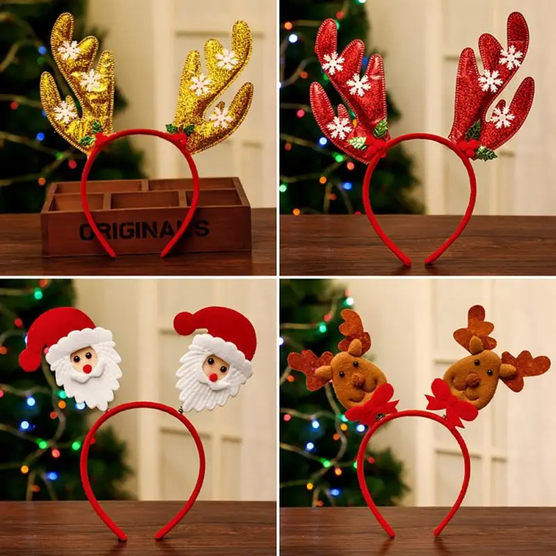 Christmas Headbands Santa Tree Elk Antlers Headband Kids Adult Headwear Reindeer Ornaments Christmas Decorations Party Cosplay