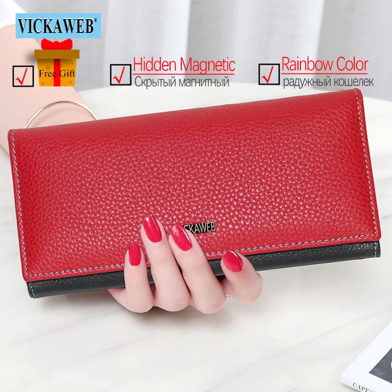 Free Gift Women Purse Magnetic Hasp Long Genuine Leather Female Wallet Ladies Coin Purses Fashion Wallets Money Bag WRS-150