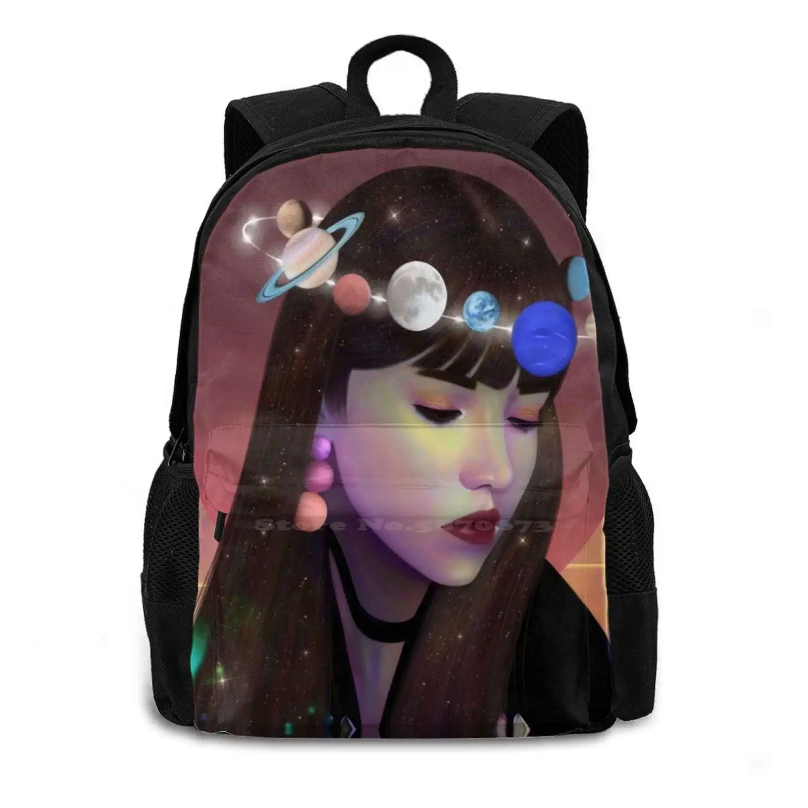 Crystalized Illusion Bag Backpack For Men Women Girls Teenage Portrait Iridescent Illusion Crystal Planets Colorful Sky