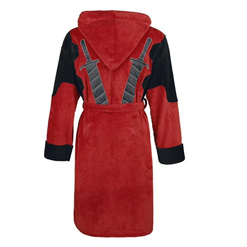 Movie Deadpool Bathrobe Adult Unisex Winter Warm Flannel Hooded Pajamas Halloween Deadpool Cosplay Costume Sleepwear Robe