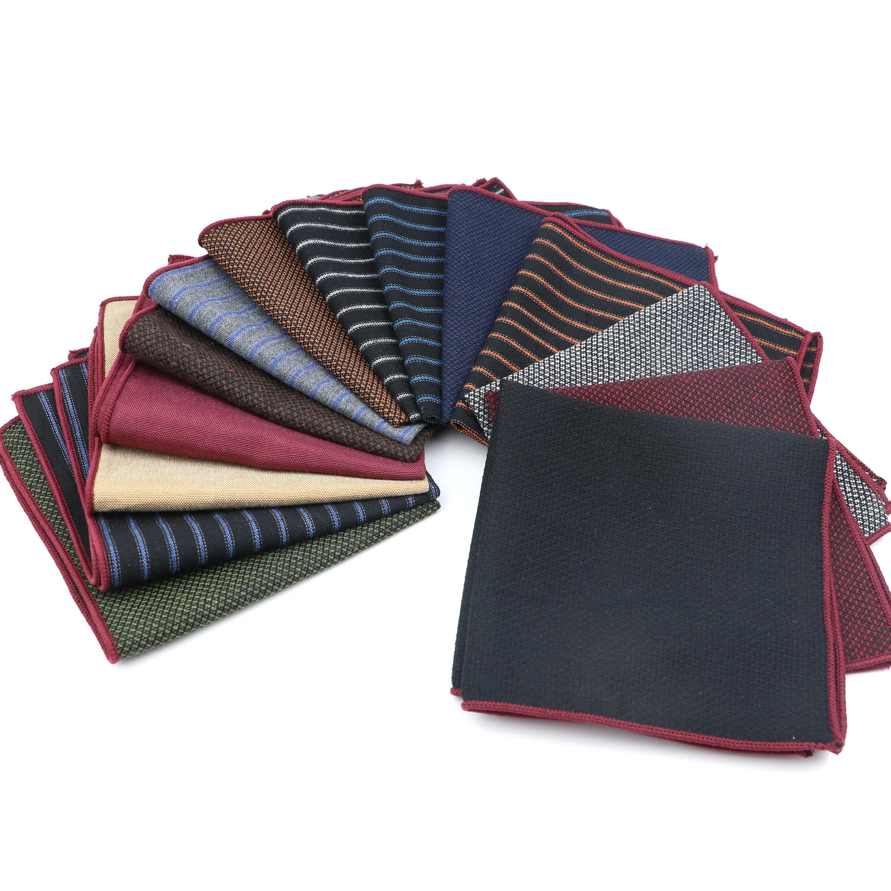 Foulard en laine de coton rayé pour hommes, pochette carrée, mouchoir d'affaires, noir, gris, décontracté, accessoires de costume, cadeau, haute qualité