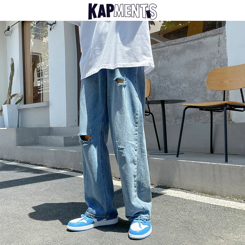 KAPMENTS Men Designer Hole Jeans Joggers 2023 Mens Harajuku Korean Fashion Denim Trousers Male Streetwear Hip Hop Joggers Pants