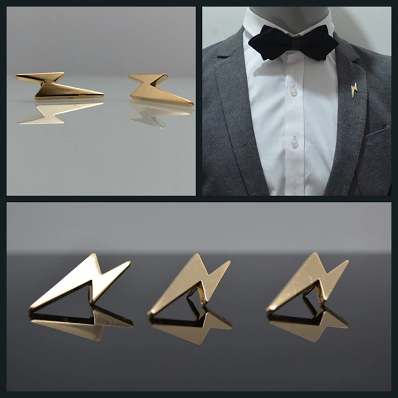 2pcs Mini Lightning Metal Lapel Pin for Men Suit Dress Decorations Badge Pins Collar Pins Shirt Mens Fashion Jewelry Accessories