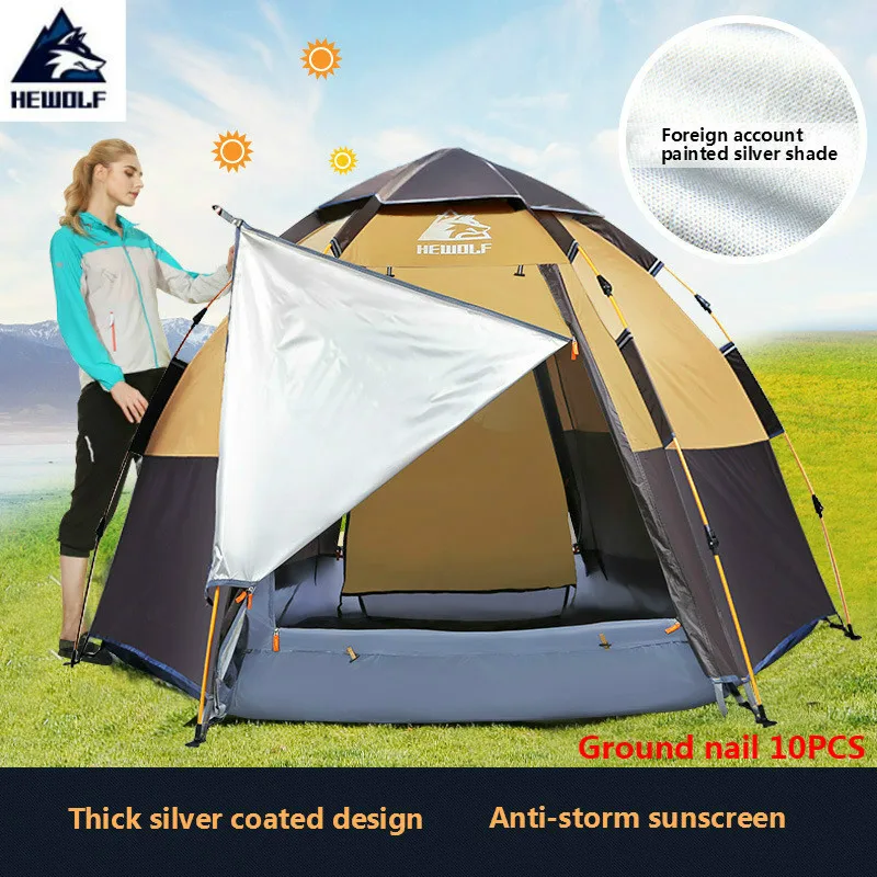 Hewolf outdoor hexagonal four season 3 8 people multi-person automatic rainproof tent camping wild camping family leisure tent