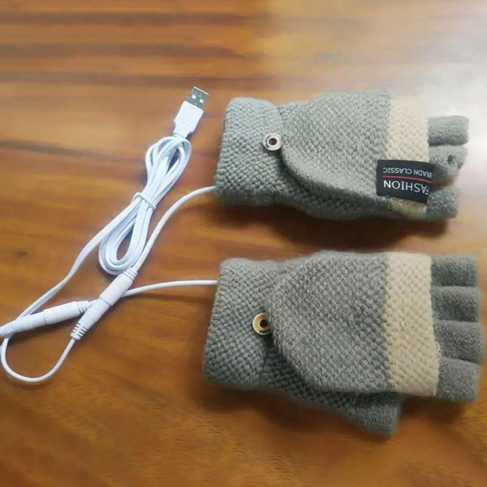 USB Heated Gloves Heated Gloves Rechargeable Half Finger Gloves Electric Heating Winter Gloves Touchscreen Typing Full Half Fing