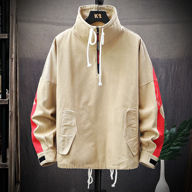 Mens Jacket Autumn youth Hansome Color matching High-necked Loose pullover Couples Casual Simplicity Fashion trend Coat Slim Fit