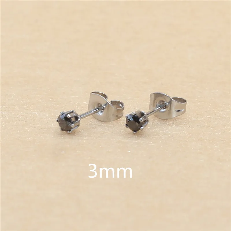 Edelstahl mit AAA-runden, schwarzen Zirkonia-Steinen, Ohrringe für Damen und Herren, vergoldet, hypoallergen, hochwertiger Schmuck. – Detail 17