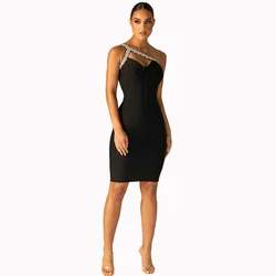 2021New Sexy Women's Mini Irregular One Shoulder Collar Rhinestone Decorated Shoulder Strap Bodycon Bandage Dress Vestidos