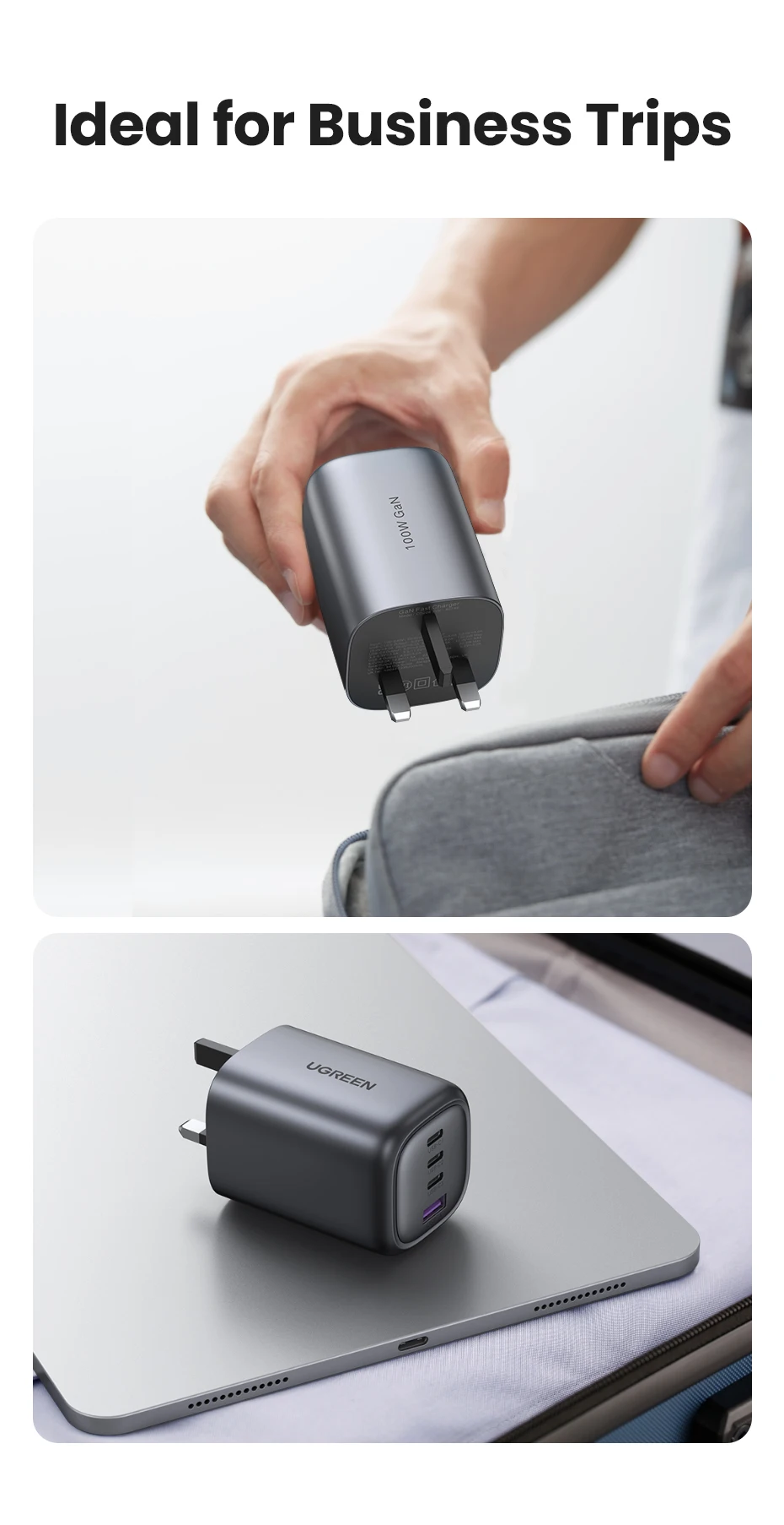 Caricatore USB C GaN 4 Porte da 100 W, alientatore rapido copatto per viaggi con cavo USB C Caricatore USB C GaN 4 Porte da 100 W, alientatore rapido copatto per viaggi con cavo USB C