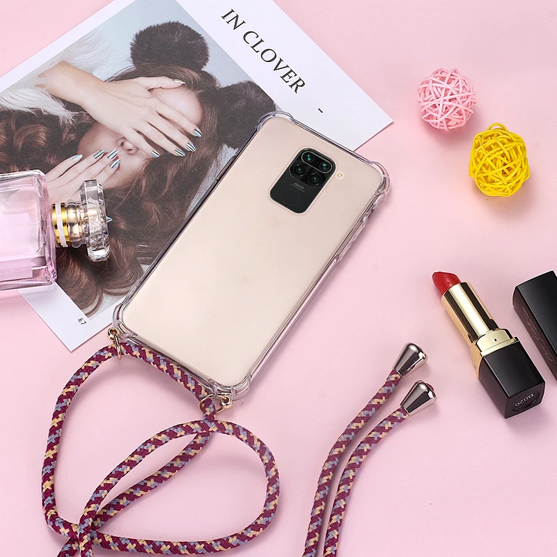 Luxury Lanyard Silicone Phone Case For Xiaomi Redmi Note 13 12 11 10 9 S 8 Mi 14 13 T Pro Ultra-thin Necklace Rope Cover Coque