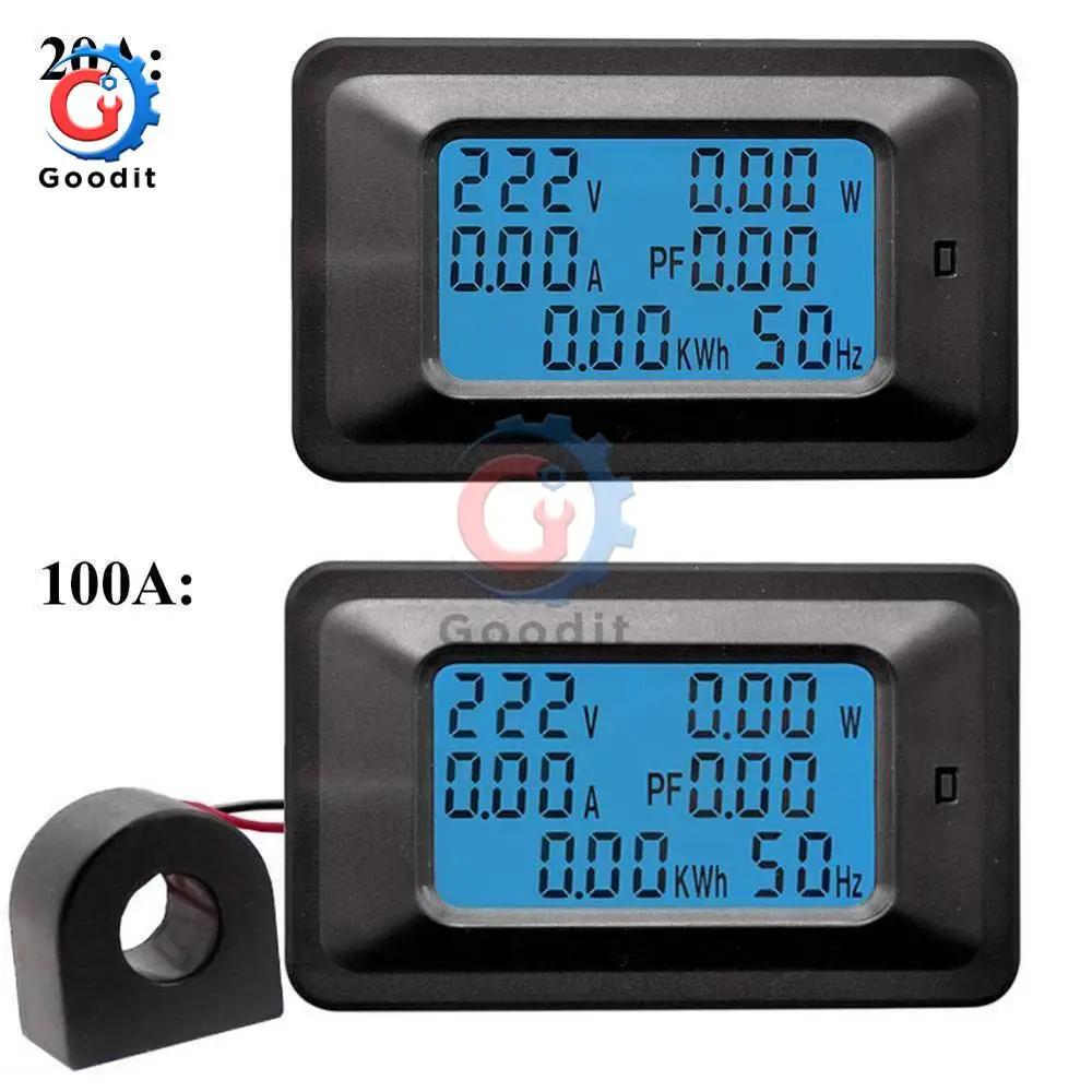 Multimeter Display Digital Current Voltmeter AC 80V-250V100A 20A LCD Digital Display Current Voltage power Voltmeter Ammeter