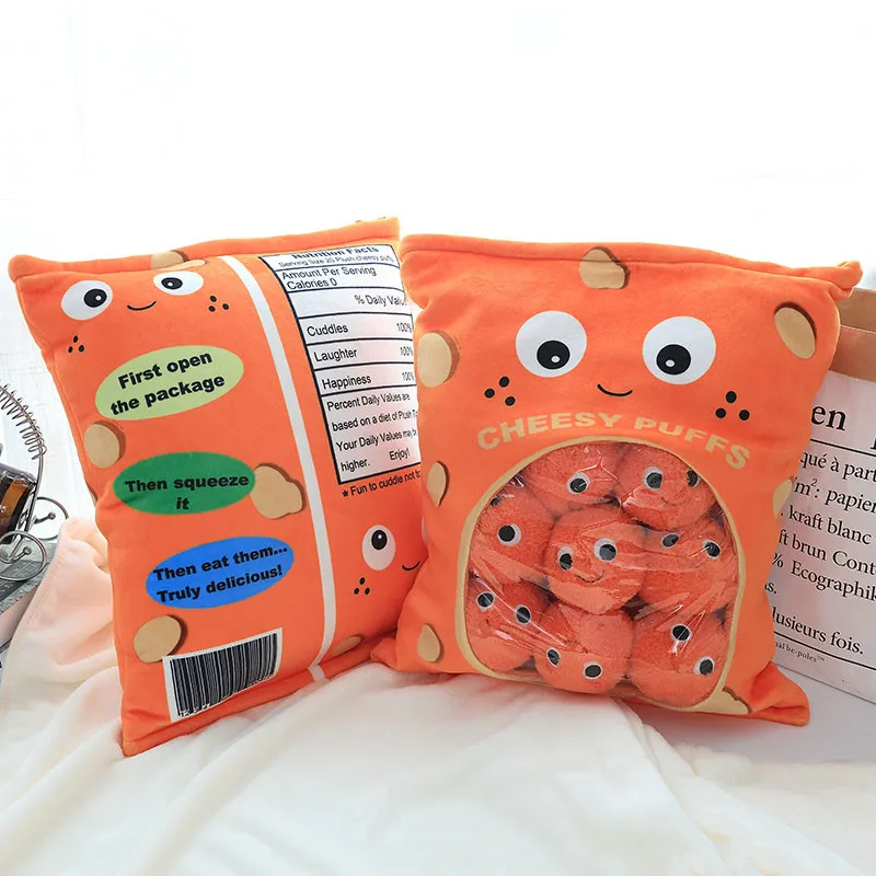 Creative 8pcs Cheesy Puffs Plush Dolls in A Bag Pudding Throw Pillow Stuffed Sweet Candy Snack Shaoe Cookies Cushion