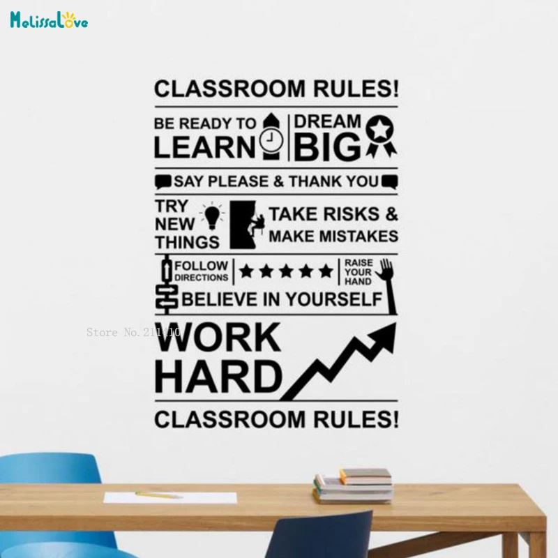 

Classroom Rules Word Art Wall Decals Study Sign Vinyl Sticker School Quotes Home Decor Gifts for Kids Motivational Poster YT1978