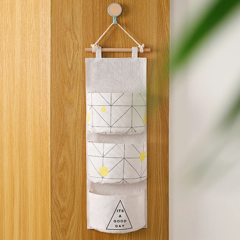 Linen Fabric Closet Wall Hanging Hanger Mounted Sundries Storage Bag Organizer Holder Kawaii Cute Toys Rangement Home Accessory