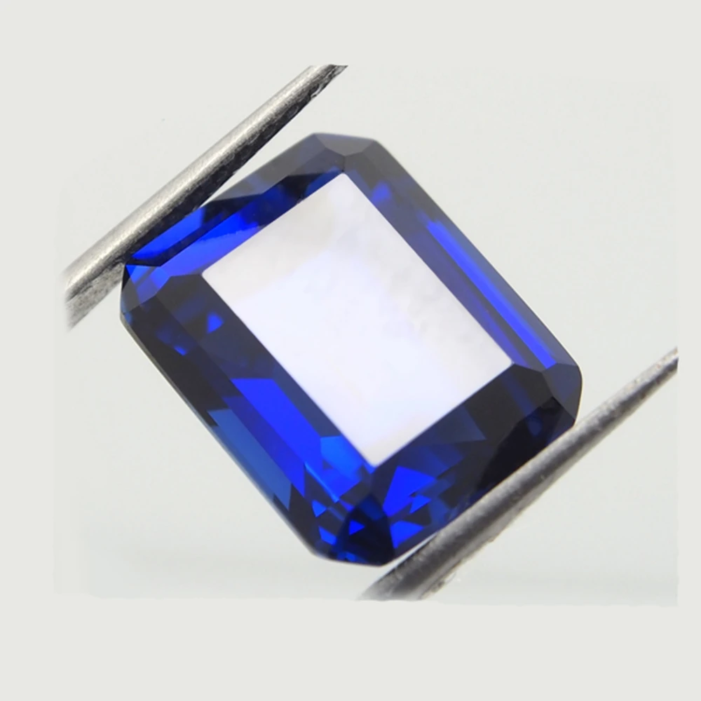 Laboratory manufacturing Blue sapphire  gemstone 34# corundum emerald cut sapphire  beads for pendent necklace jewelry