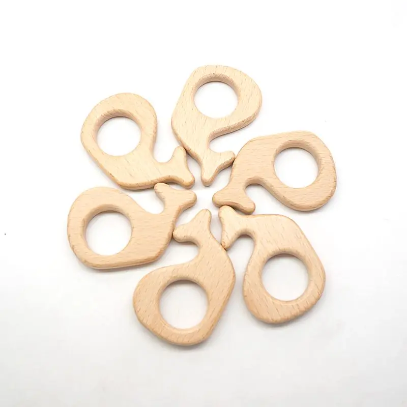 

Chenkai 10pcs Wood Whale Teether Ring DIY Organic Eco-friendly Unfinished Nature Baby Pacifier Rattle Teething Grasping Toy