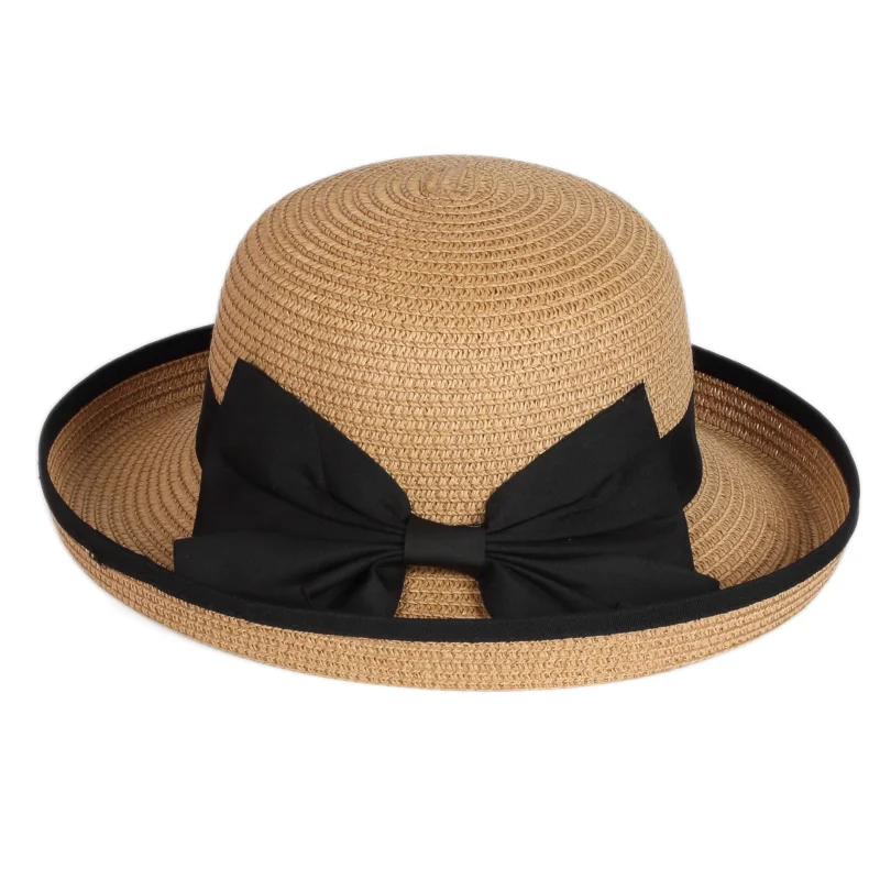 

Wholesale Summer Women Elegant Big Bow Adjustable Wide Brim Straw Hat Outdoor Beach Dome Hat