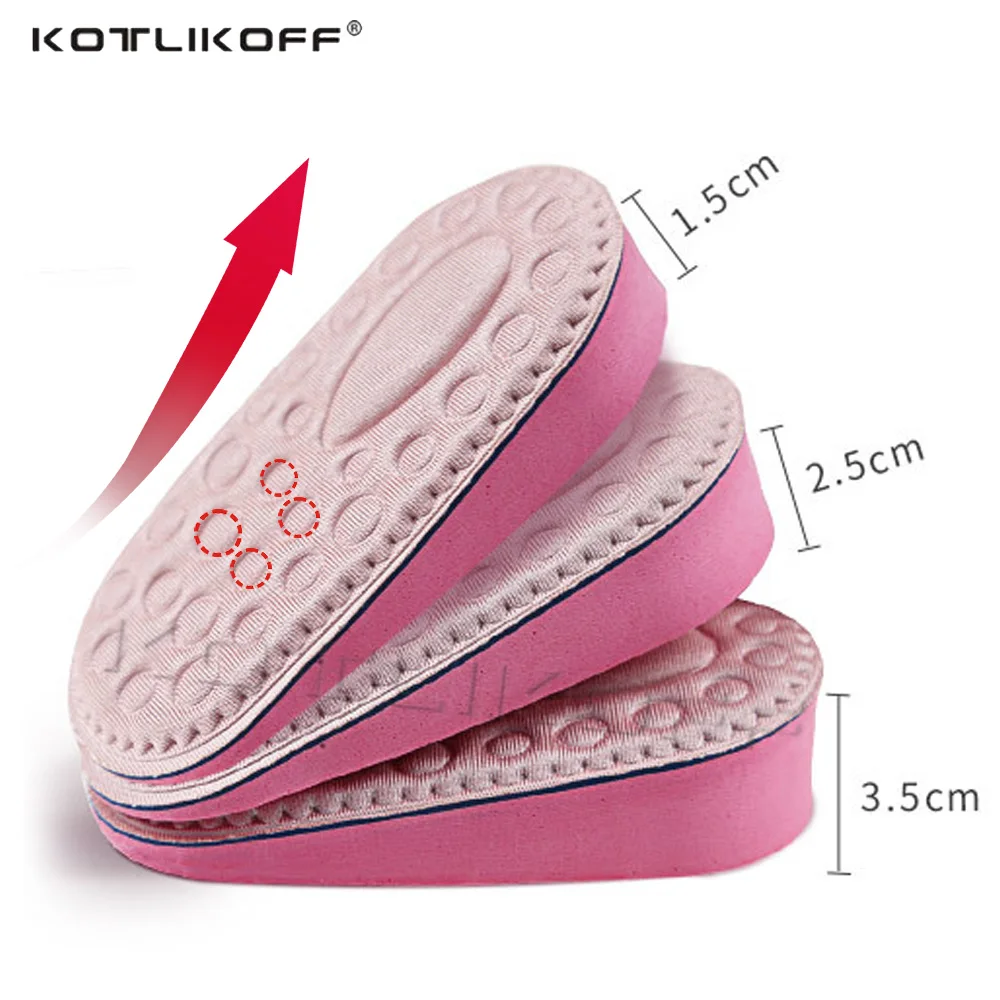 KOTLIKOFF  Height Increase Insoles 1.5cm/2.5cm/3.5cm UP Elevator Shoes Taller Insert Pad Shock Absorbing Heel Cup Spur Cushion