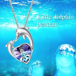 Fashionable Income Ocean Double Heart Dolphin Necklace Exquisite Ocean Jewelry Create Opal Cute Dolphin Female Gift for Girl