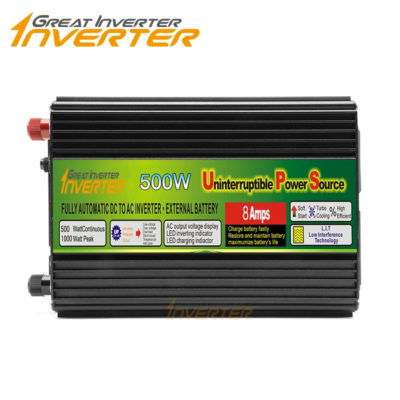 500W Off Grid Inverter with Charger, MAX 1000W UPS DC12V AC110V/220V Modified Sine Wave Power Inverter with charge function