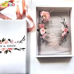 10pcs Luxury High Class Romantic Acrylic Wedding Invitation Card Hot Sell,Flower Wedding Cards With Box