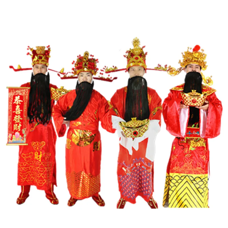 Red Mammon Cosplay Costume For Adults Men The God Wealth Clothing New Year Festival Dress Up Fortune Clothes