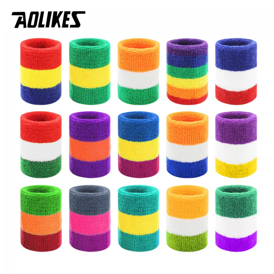 AOLIKES Colorful Cotton Unisex Sport Sweatband Wristband Wrist Protector Running Badminton Basketball Brace Cloth Sweat Band