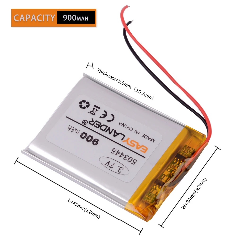 503445 3.7v lithium ion rechargeable battery polymer lithium battery 3,7 V 900MAH For mp3 mp4 mp5 phone recorder 053445