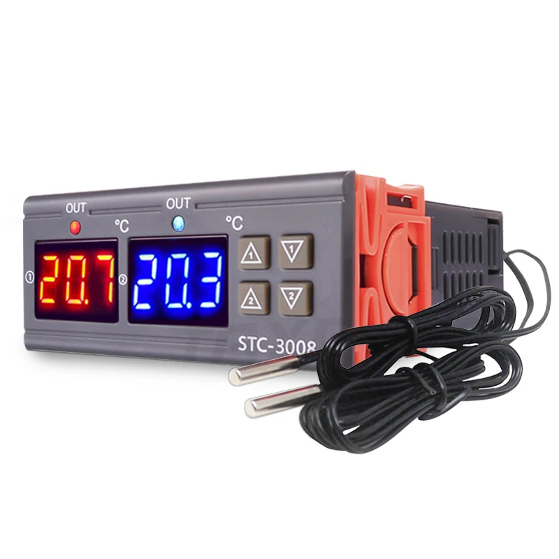 STC-3008 Dual Digital Thermostat Temperature Controller Incubator Two Relay Output Thermoregulator Heater Cooler 12V 24V 220V