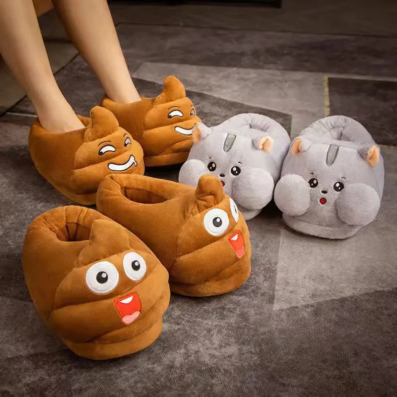 Women Animal Cartoon Hamster Fluffy Cotton Slippers Men Dormitory Bedroom Slides Home Couple Furry Pig Warm Shoes Sandals