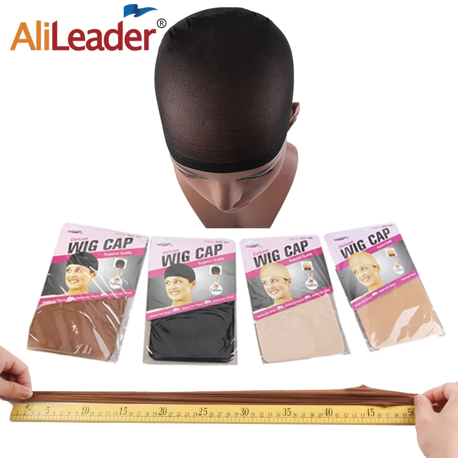 Alileader Big Sale 2pcs/pack Wig Cap Hair Net Black Brown Beige Invisible Stretch Stocking Elastic Mesh Cap Wig For Making Wigs