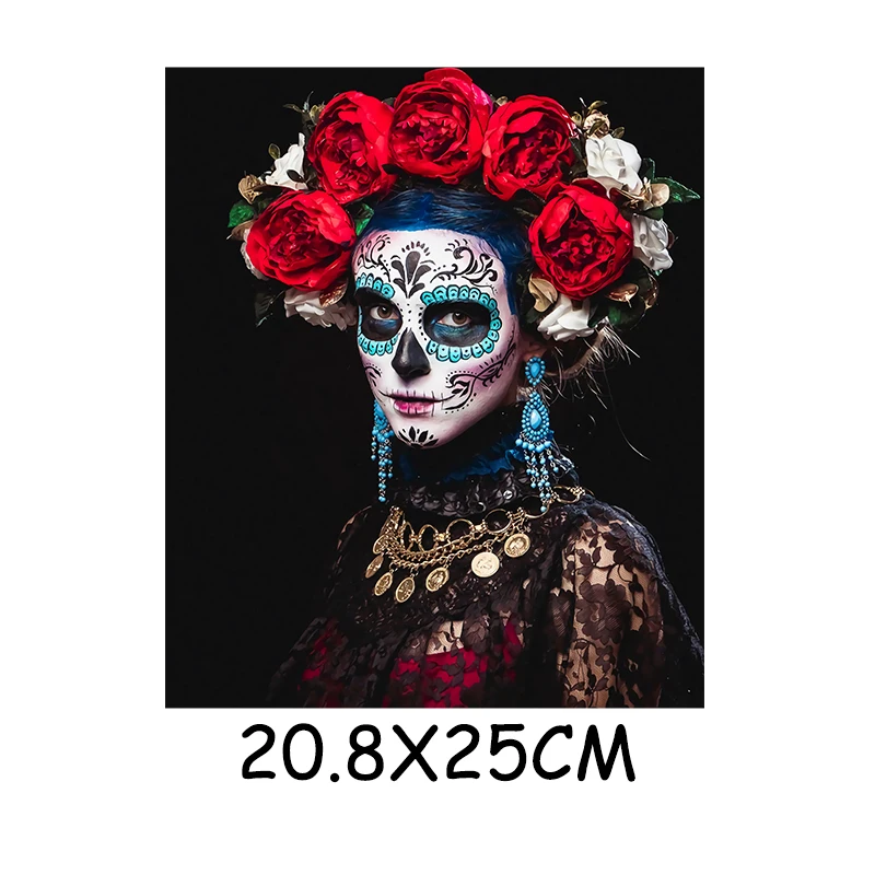 Halloween Skull Ghost Bride Patch Iron on Heat Transfer Printing Stickers for Clothes T-Shirt DIY Appliques Thermal Patches