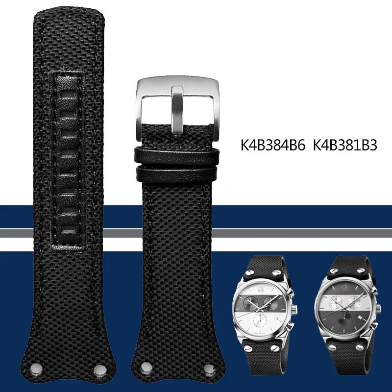 Nylon + Leather Watchband Thick Canvas Strap For K4b381b6 K4b381b3 K4B384B6 Waterproof Wristband Watch Band 30mm Black With Tool