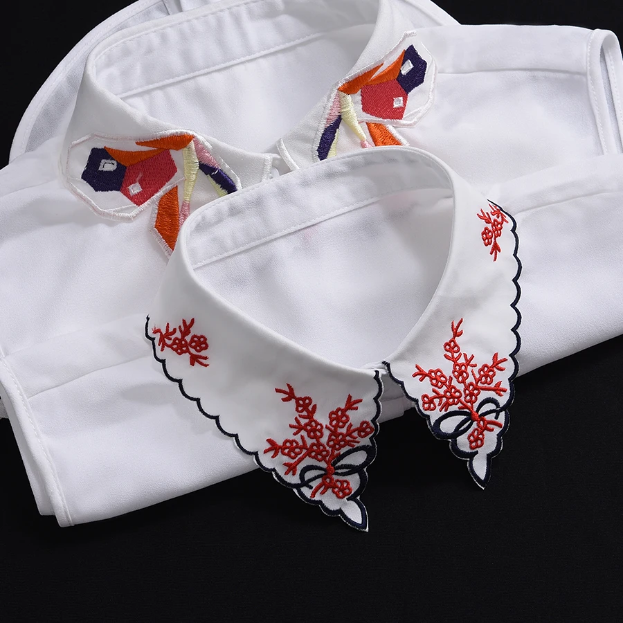 

Embroidery Lapel Fake Collar Shirt White Chiffon Fake Collar for Women Detachable Fake Shirt Collar Women Half Shirt Faux Col