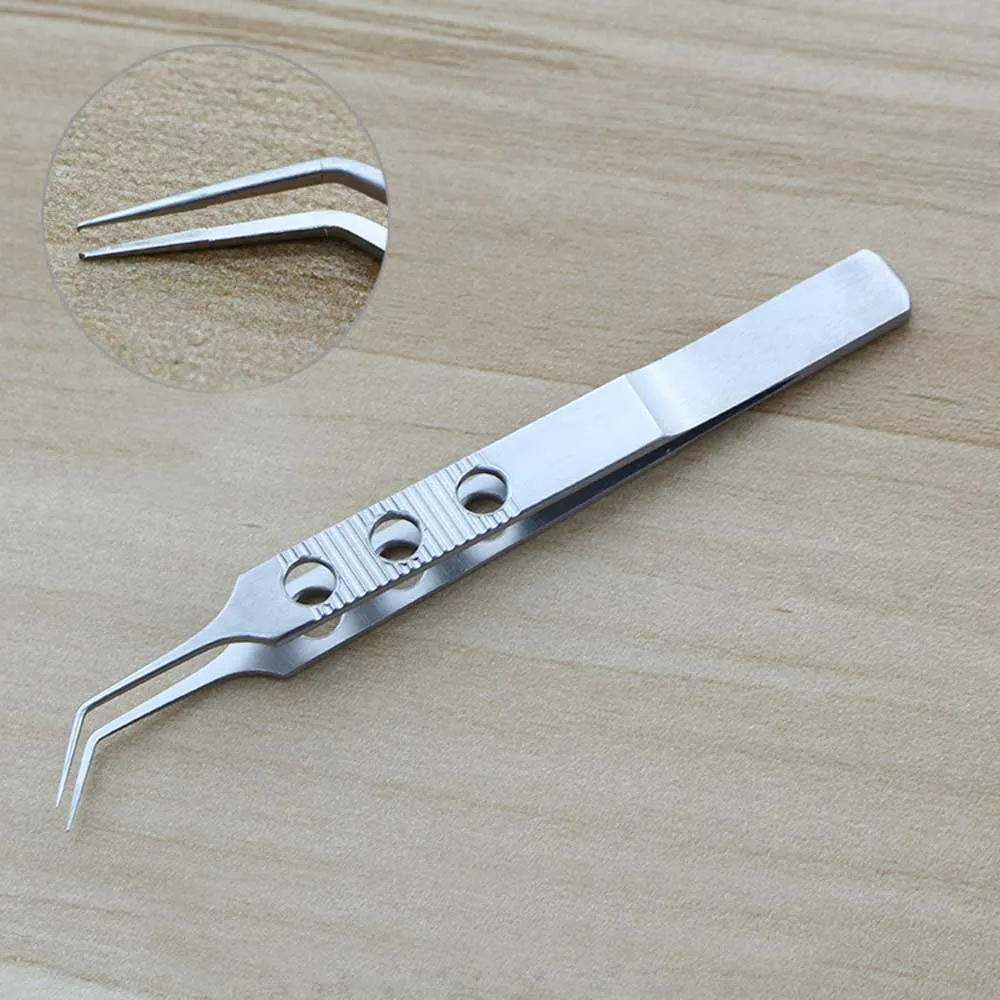 11CM Micros Stainless steel dovetailed straight/curved head tweezers platforms tweezers Ophthalmic forceps