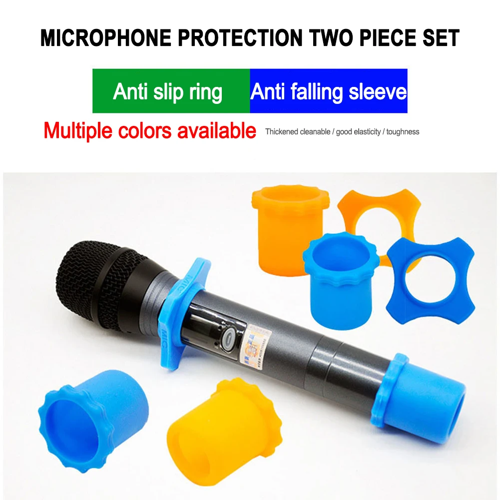 2 pçs microfone de mão anti-deslizamento anel de proteção de borracha mic inferior haste manga titular conjunto para ktv karaoke