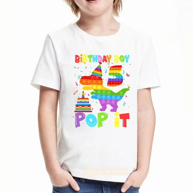 

Happy 2th-8th Pop It Dinosaurrex Birthday Boy Graphic Print T-Shirt Funny Kids Clothes Fidget Toys Summer Short Sleeve Tshirt