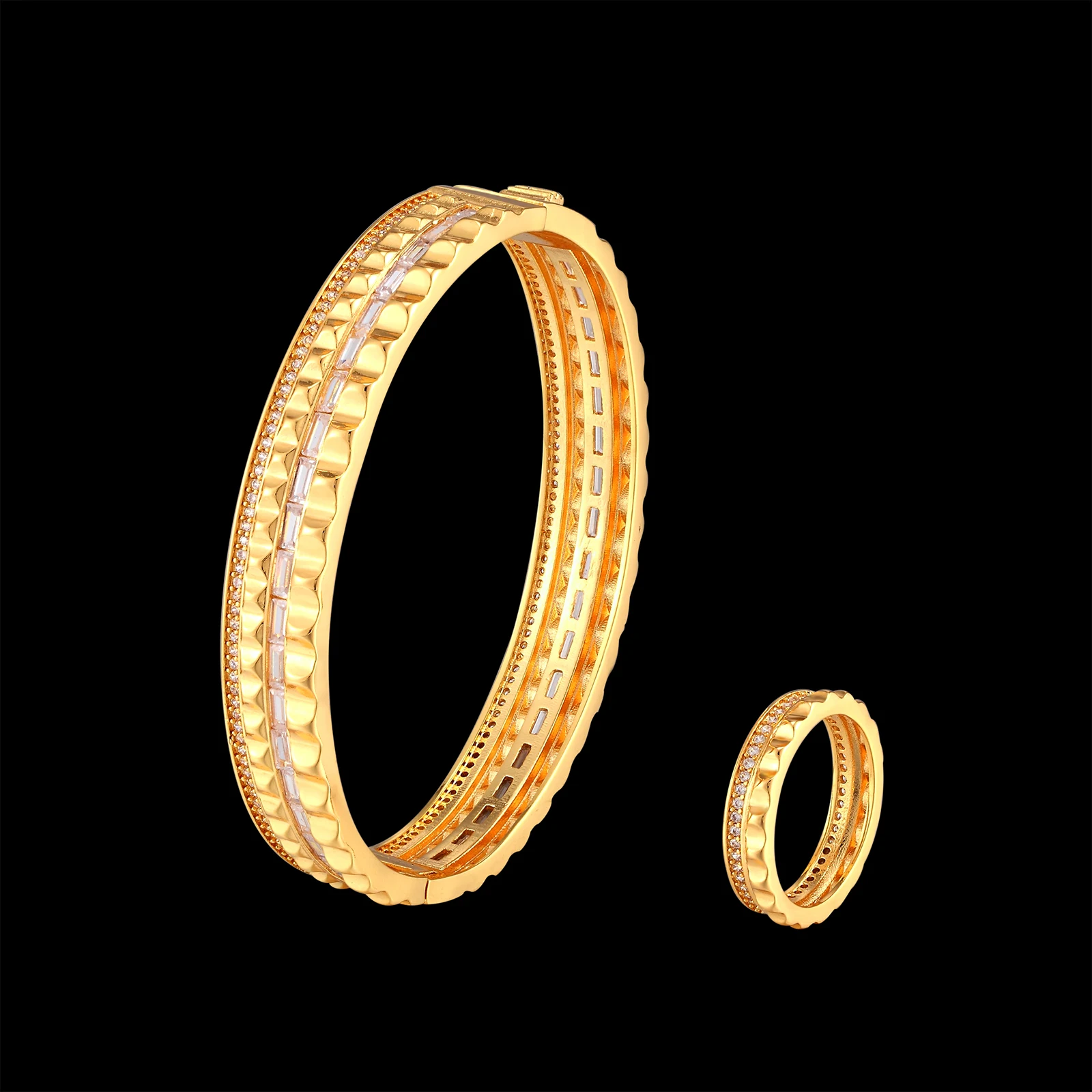 Lanruisha Simple Bangle And Ring Set Stainless Steel Bar-Type Zircon Inlay Classic Female Party Fashion Jewelry Best Gift