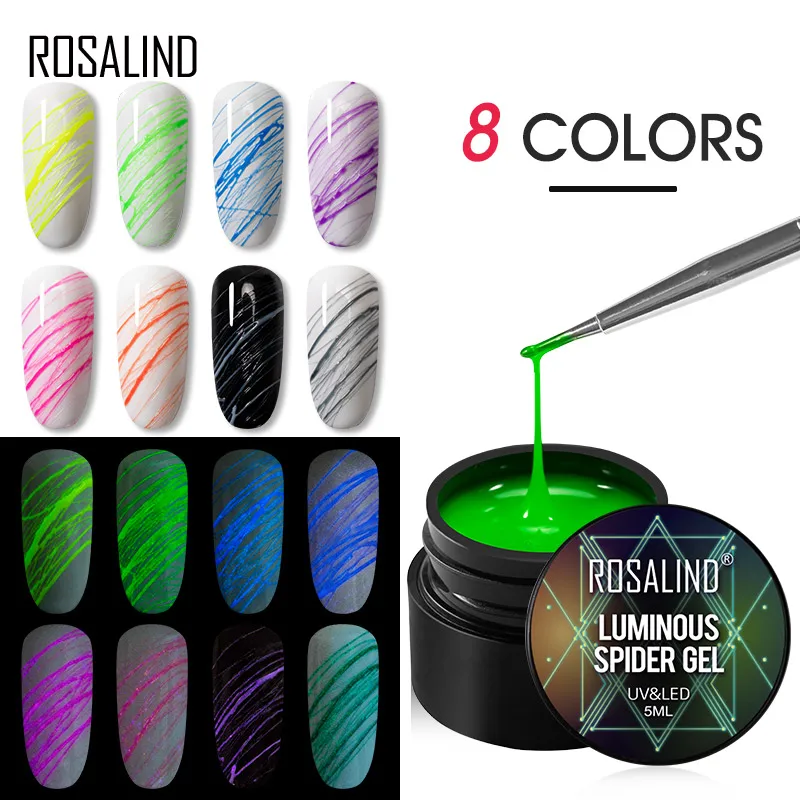 

ROSALIND Spider Luminous Gel Polish Drawing Line Semi Permanent Nail Stickers Gel Polish Base Top All For Manicure Spider Web