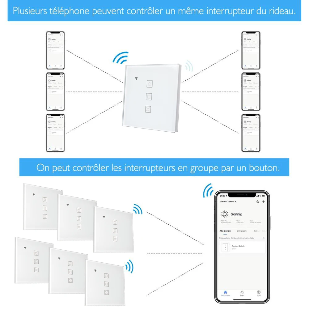 Interruptor de cortina inteligente WiFi para persiana enrollable motorizada eléctrica, aplicación de Control remoto, horario, Google Home, Alexa,