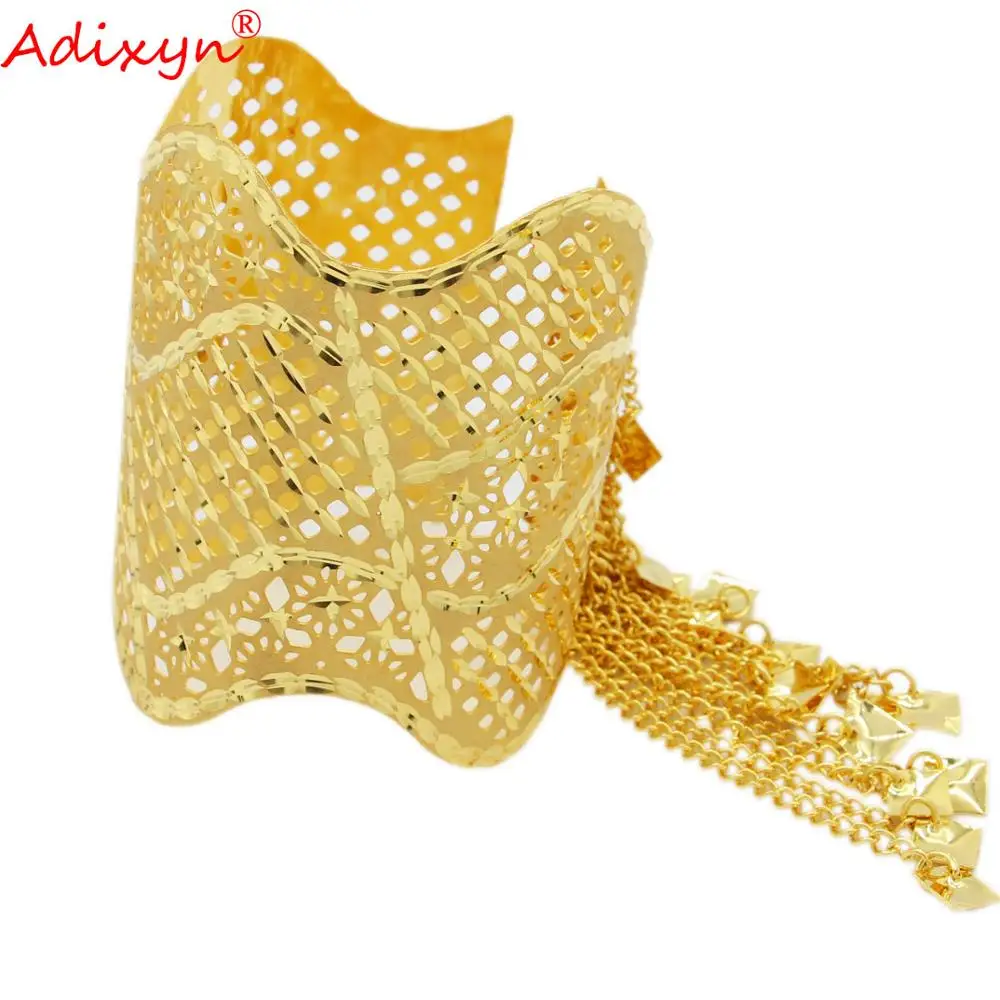 Adixyn Dubai Big Size Bangles for Women 24K Gold Color/Copper Africa Ethiopian Bridal Wedding Jewelry N12116