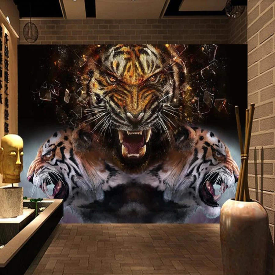 Milofi custom 3D wallpaper murals tigers down the mountain tiger roaring mountain river living room bedroom decoration painting