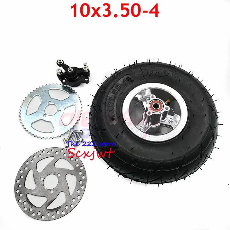 4 Inch Hub Rim with 10x350-4 Tube Tyre Brake Disc Sprocket  Pump 10x3.50-4 Tires Wheels Fits ATV Quad Go Kart 47cc 49cc